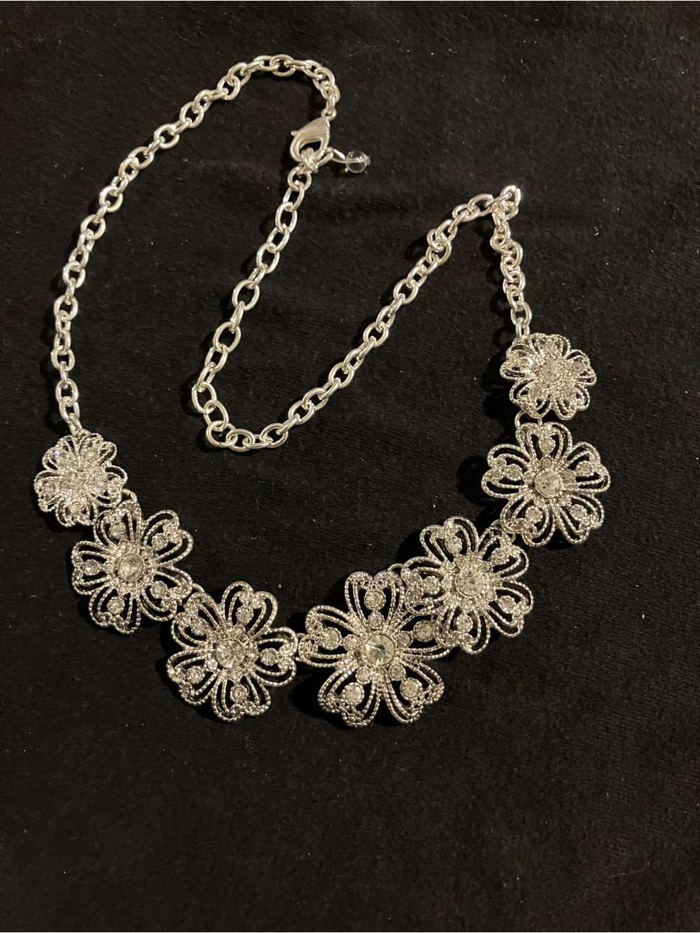 Silver Floral Crystal Statement Necklace - Women Jewelry